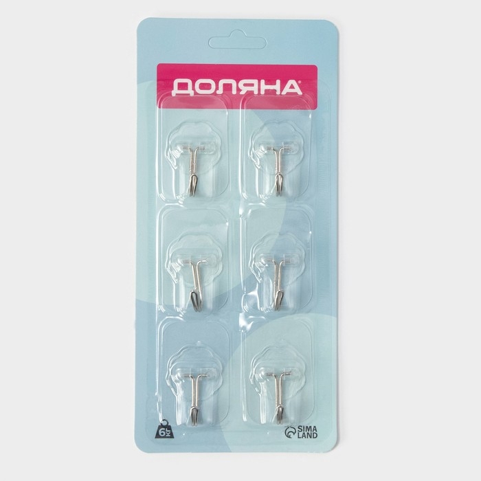 Крючки самоклеящиеся Доляна &laquo;Классика&raquo;, 6 шт, цвет прозрачный