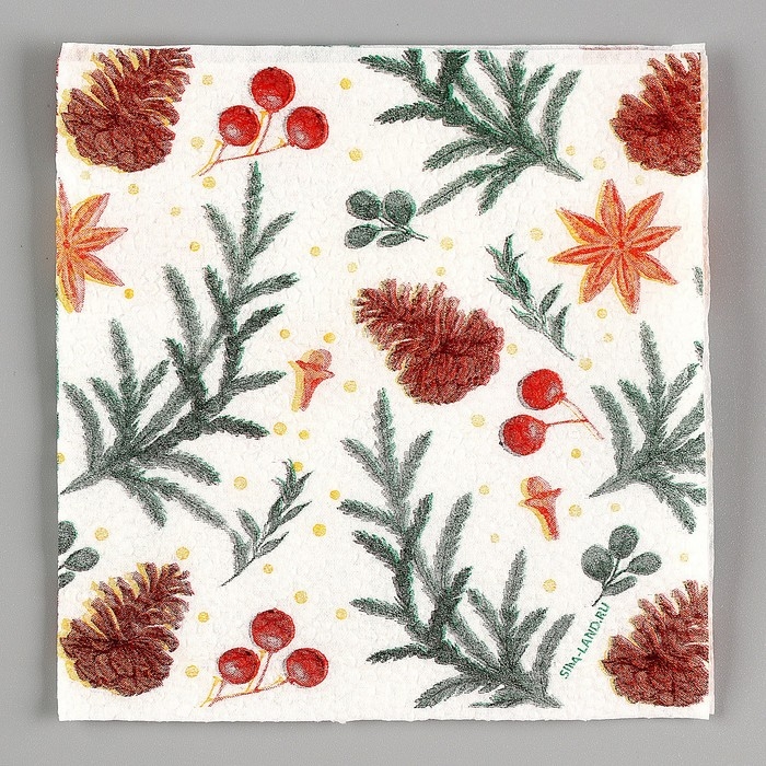 Новогодние салфетки бумажные «С Новым годом: шишки», однослойные, 24х24 см, 20 шт. Новогодние салфетки бумажные «С Новым годом: шишки», однослойные, 24х24 см, 20 шт.