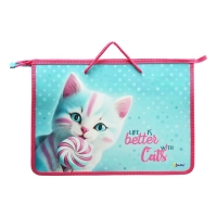 Папка с ручками А4, 340 х 245 х 45 мм, пластиковая, ручки-шнурок, Оникс ПТ-15 "Котик Карамелька"