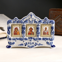 Киот настольный, на 3 иконы, 13,5&times;20 см, гжель