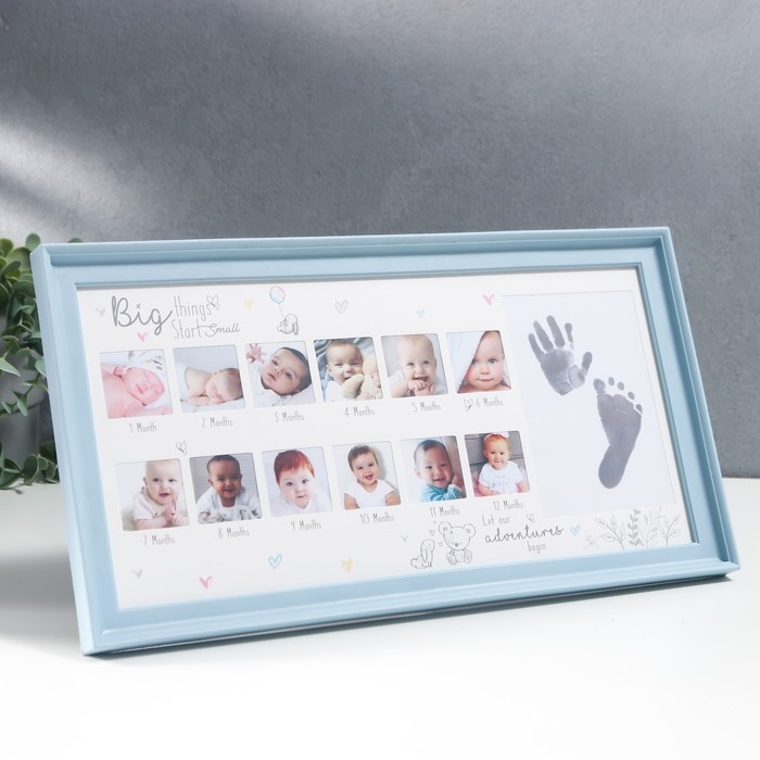 Фоторамка пластик на 13 фото 4х4, 9х13 см Фоторамка пластик на 13 фото 4х4, 9х13 см "Мой первый год" голубая 20,7х38 см