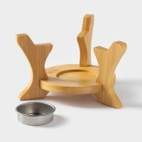 Чайник фарфоровый заварочный с подогревом на бамбуковой подставке BellaTenero &laquo;Полосы&raquo;, 850 мл, цвет белый