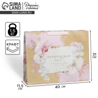 Пакет подарочный крафтовый горизонтальный, упаковка, «Прекрасной», L 40 х 31 х 11,5 см Пакет подарочный крафтовый горизонтальный, упаковка, «Прекрасной», L 40 х 31 х 11,5 см