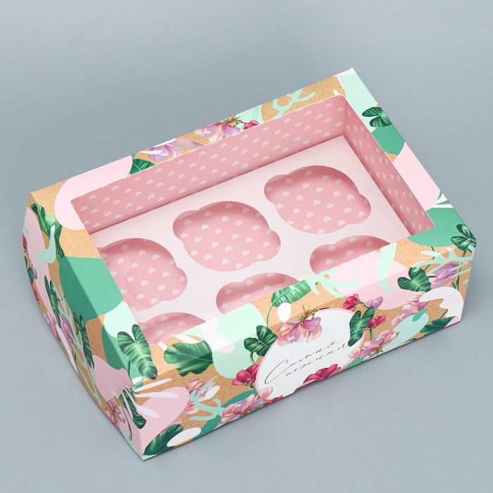 Коробка для капкейков, кондитерская упаковка двухсторонняя, 6 ячеек &laquo;Самая нежная&raquo;, 25 х 17 х 10 см