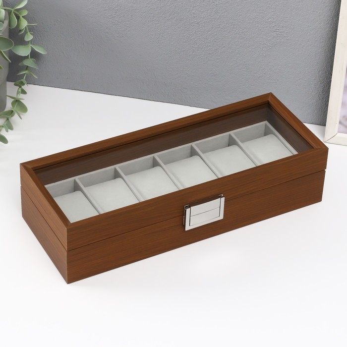 Шкатулка дерево под часы 6 отделений Шкатулка дерево под часы 6 отделений "Коричневая" 8х31х11 см