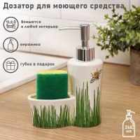 Дозатор для моющего средства с подставкой для губки Доляна &laquo;Травка&raquo;, 240 мл