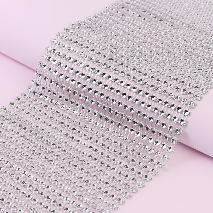 Лента с имитацией страз, 12 см, 9 &plusmn; 1 м, цвет серебряный