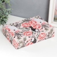 Шкатулка дерево "Какаду и тукан в цветочных джунглях" кожзам 5,5х24х17 см