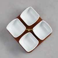 Менажница &laquo;Капель&raquo;, 4 шт: 200 мл, деревянное основание, фарфор, Иран