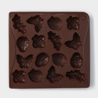 Форма для конфет и шоколада Доляна «Насекомые», силикон, 18×17 см, 16 ячеек (3,5×3,5 см), цвет коричневый Форма для конфет и шоколада Доляна «Насекомые», силикон, 18×17 см, 16 ячеек (3,5×3,5 см), цвет коричневый