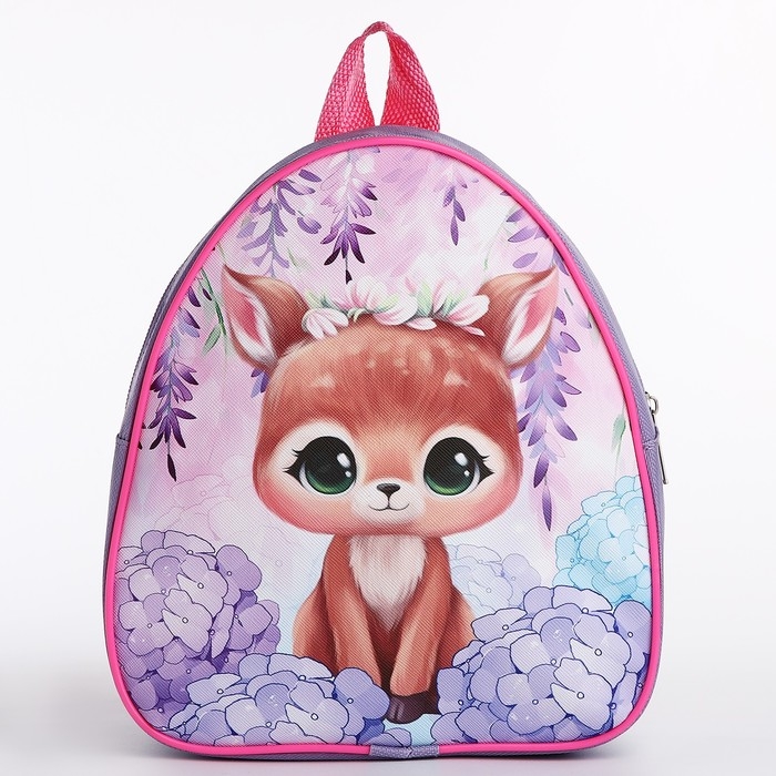 Рюкзак детский для девочки «Оленёнок», 23х20,5х10 см, отдел на молнии, цвет красный Рюкзак детский для девочки «Оленёнок», 23х20,5х10 см, отдел на молнии, цвет красный