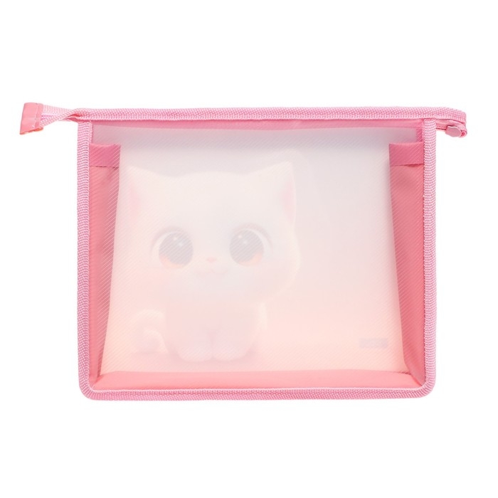 Папка для тетрадей А5, 230 х 190 х 50 мм, молния сверху, пластиковая, Calligrata "Котик белый"