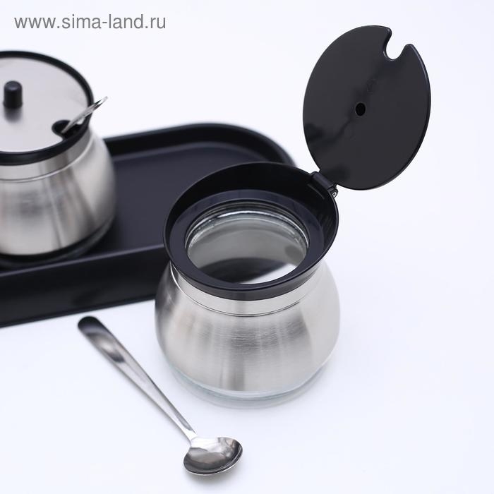 Набор стеклянных банок для сыпучих продуктов «Сияние», 31×12×12 см, на подставке, 3 шт, цвет чёрный Набор стеклянных банок для сыпучих продуктов «Сияние», 31×12×12 см, на подставке, 3 шт, цвет чёрный