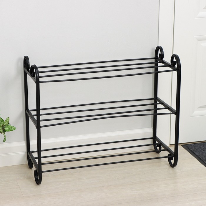 Подставка для обуви &laquo;Эталон&raquo;, 3 яруса, 70&times;31&times;60 см, цвет чёрный, форма МИКС