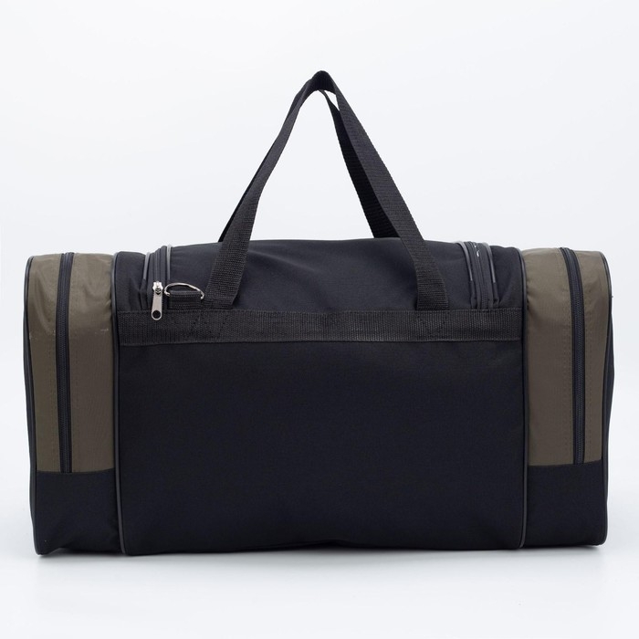Сумка спортивная, 3 отдела на молниях, наружный карман, длинный ремень, большой размер, цвет чёрный/хаки Сумка спортивная, 3 отдела на молниях, наружный карман, длинный ремень, большой размер, цвет чёрный/хаки