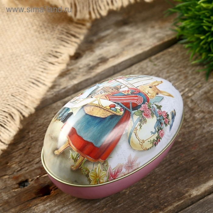 Шкатулка металл яйцо Шкатулка металл яйцо "Зайка с корзинкой крашенных яиц" 11х6,5х7 см