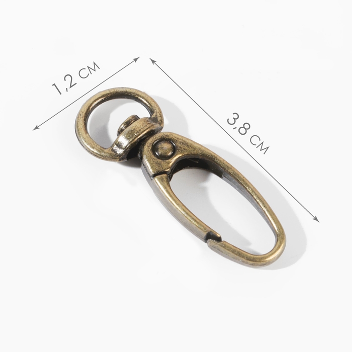 Карабин металлический, 38 &times; 12 мм / 10 &times; 1 мм, 6 шт, цвет бронзовый