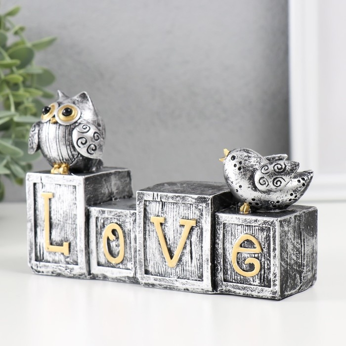 Сувенир полистоун "Птички на кубиках. Любовь" 4,2х15,5х10 см