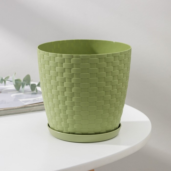Горшок для цветов с поддоном &laquo;Ротанг&raquo;, 1,2 л, цвет оливковый