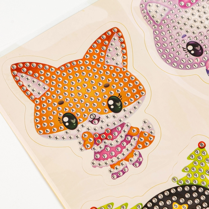 Алмазная мозаика - стикер на новый год для детей с частичным заполнением &laquo;Милые зверюшки&raquo;, новогодний набор для творчества