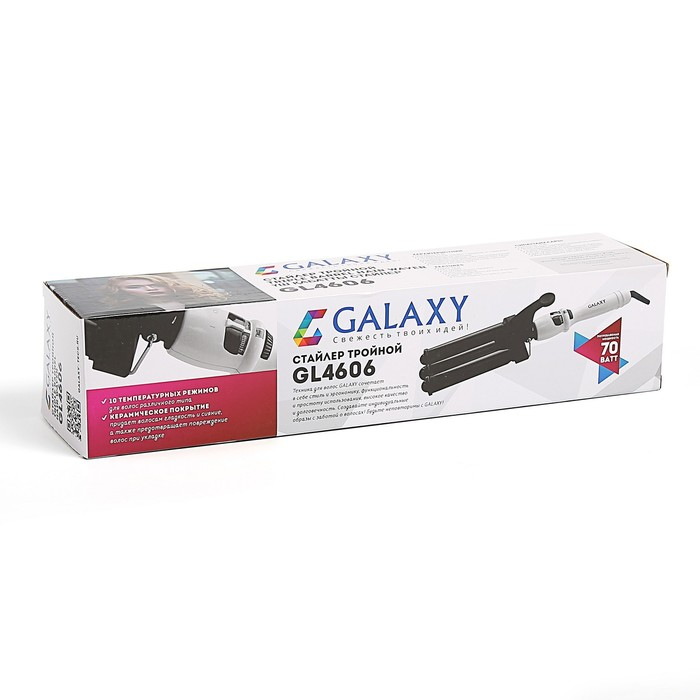 Плойка Galaxy GL 4606, 70 Вт, керамическое покрытие, d=22 мм, 200°C, белая Плойка Galaxy GL 4606, 70 Вт, керамическое покрытие, d=22 мм, 200°C, белая