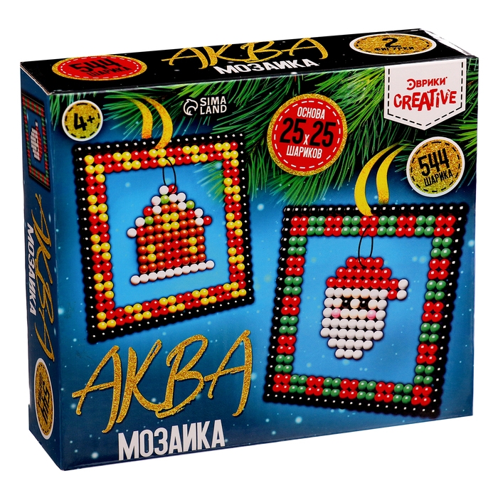 Аквамозаика &laquo;Шары с Дедом Морозом и домиком&raquo;, 2 фигурки, 544 шарика