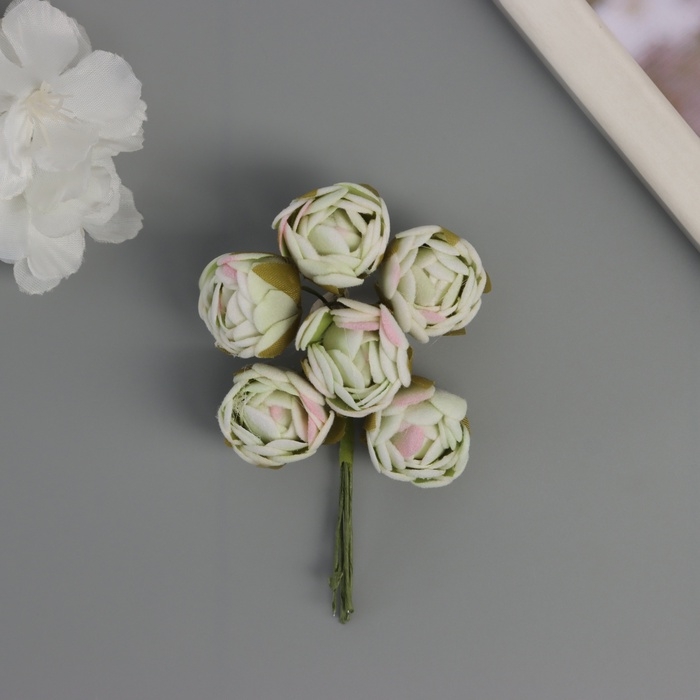 Декор для творчества Декор для творчества "Пионы" бело-зелёные (1 набор=1 букет) в букете 6 шт 2,5х10,5 см