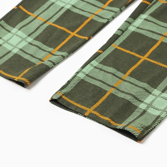 Комплект (футболка/брюки) мужской, цвет зеленый/клетка, размер 50