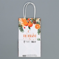 Пакет подарочный новогодний крафтовый &laquo;Новогодний цитрус&raquo;, 12 х 21 х 9 см, Новый год