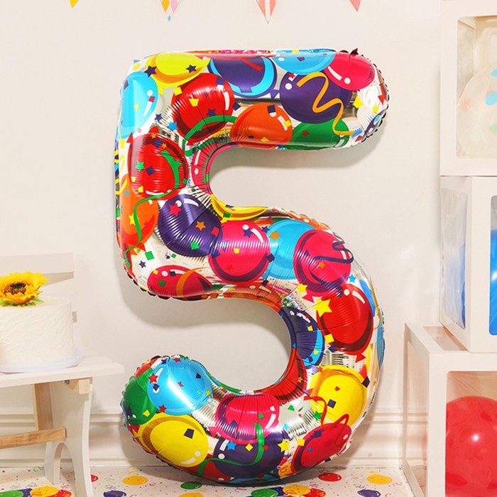 Шар фольгированный 40 Шар фольгированный 40" «Цифра 5», яркие шары