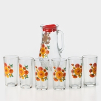 Набор питьевой &laquo;Букеты&raquo;, стеклянный, кувшин 1,7 л + 6 стаканов 230 мл, МИКС