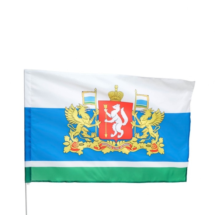 Флаг Свердловской области с Гербом, 90 х 135 см, полиэфирный шёлк, без древка Флаг Свердловской области с Гербом, 90 х 135 см, полиэфирный шёлк, без древка