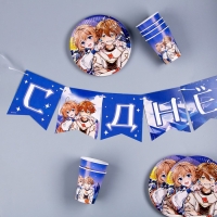 Набор бумажной посуды одноразовый Аниме&raquo;: 6 тарелок, 1 гирлянда, 6 стаканов