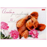 Альбом для рисования А4, 16 листов "Очаровательные щенки", обложка мелованный картон, блок 100 г/м2, МИКС 5 видов