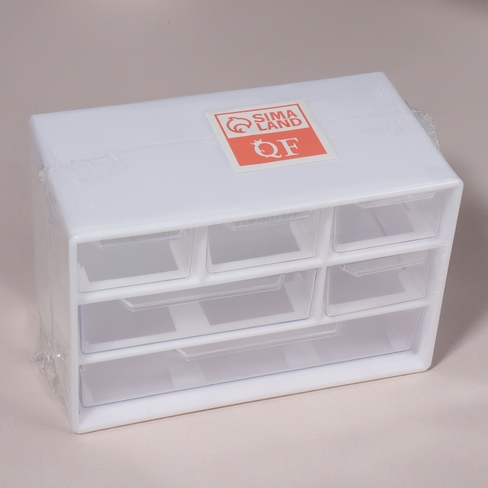 Органайзер для хранения, трёхуровневый, 6 секций, 18,2 &times; 11,9 &times; 9,8 см, цвет белый/прозрачный