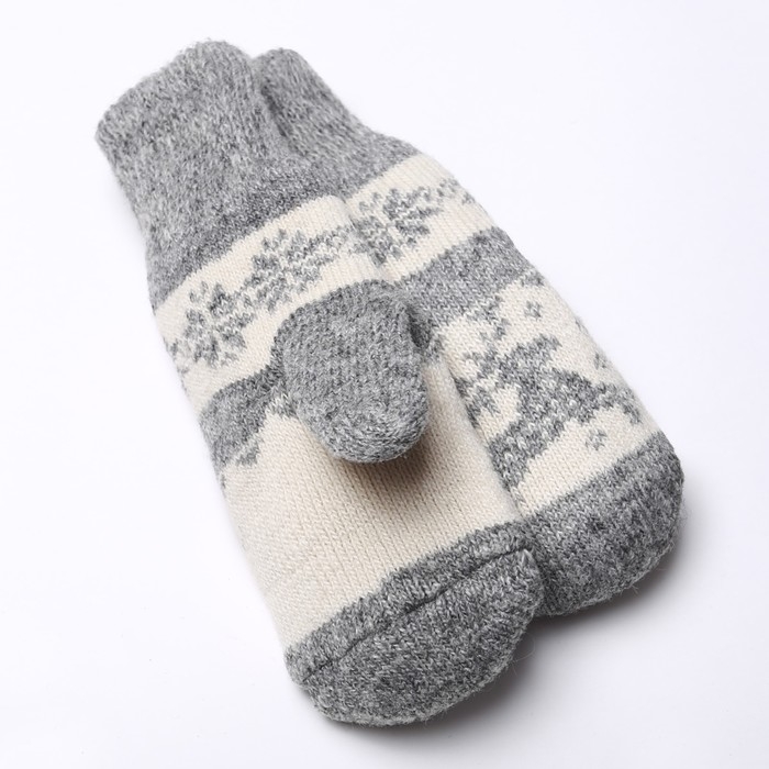 Новый год. Варежки женские шерстяные, цвет серый/белый, размер 20-22 Новый год. Варежки женские шерстяные, цвет серый/белый, размер 20-22