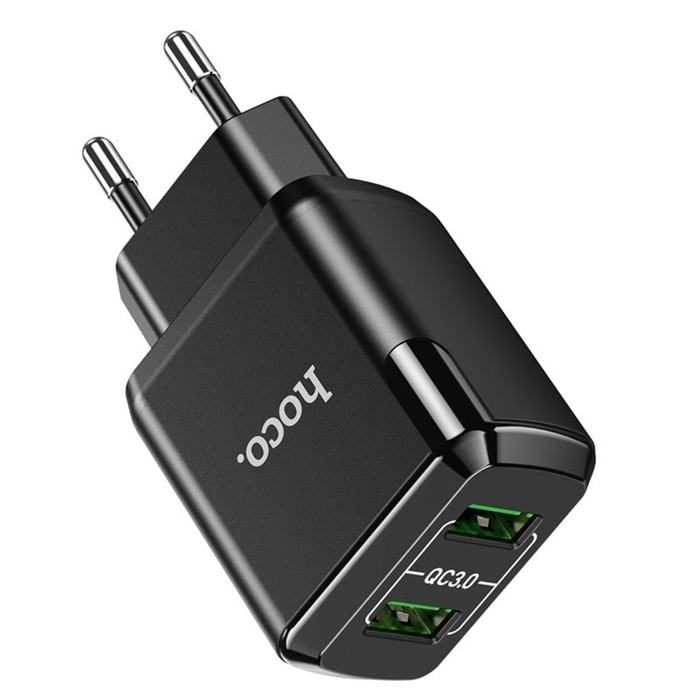 Сетевое зарядное устройство Hoco N6, 18 Вт, 2 USB QC3.0 - 3 А, черный Сетевое зарядное устройство Hoco N6, 18 Вт, 2 USB QC3.0 - 3 А, черный
