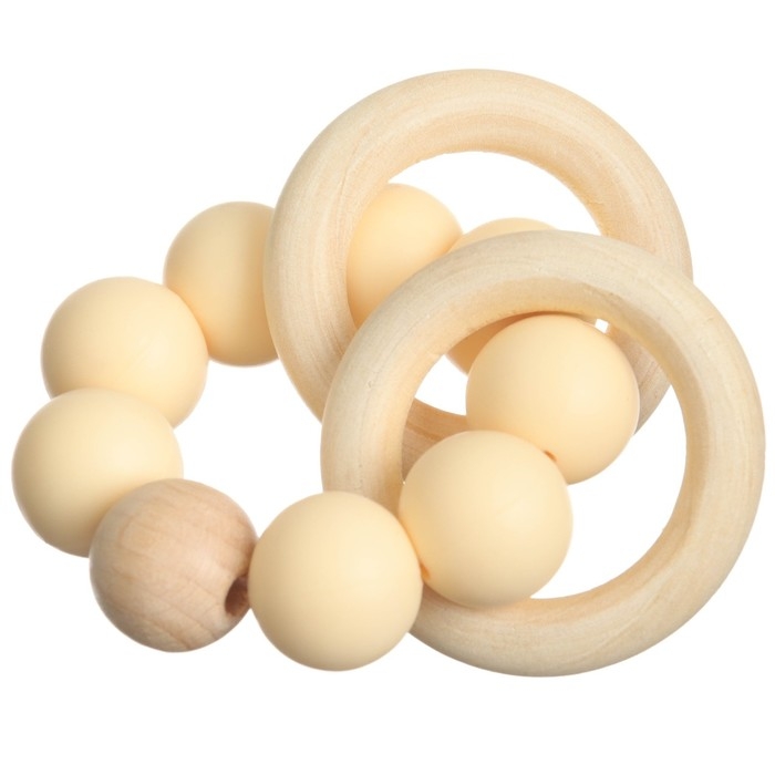 Прорезыватель силиконовый с деревянным кольцом, цвет бежевый, Mum&Baby Прорезыватель силиконовый с деревянным кольцом, цвет бежевый, Mum&Baby