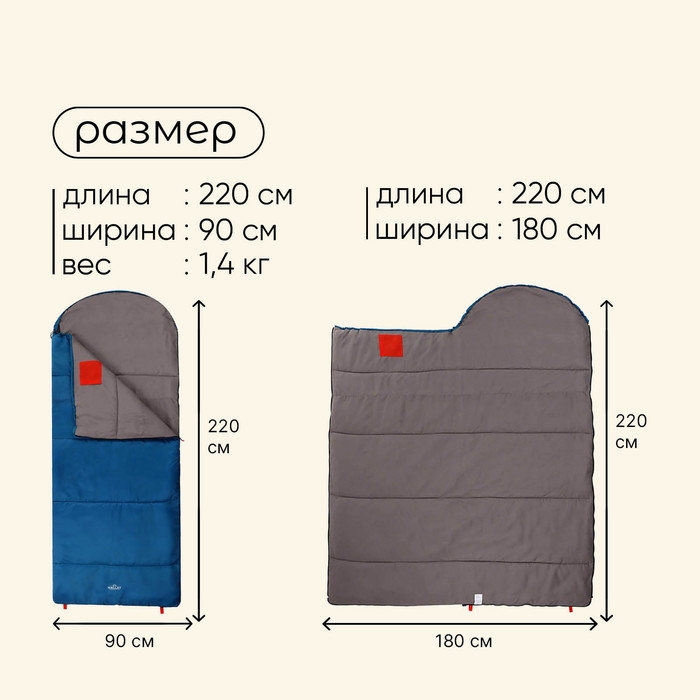 Спальный мешок maclay camping comfort summer, одеяло, 2 слоя, левый, 220х90 см, +10/+25&deg;С