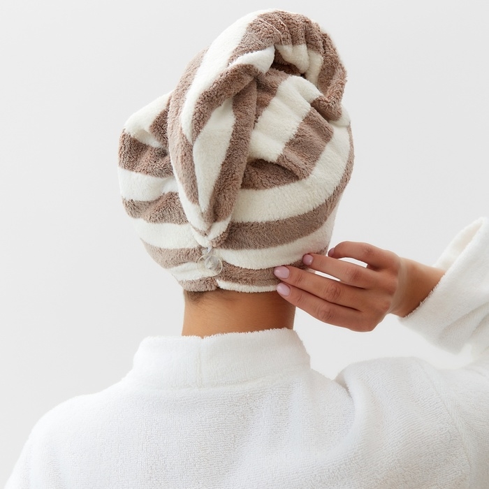 Чалма для сушки волос Этель &laquo;Полоски&raquo;, цв.бежевый, 65*25 см, 100% п/э