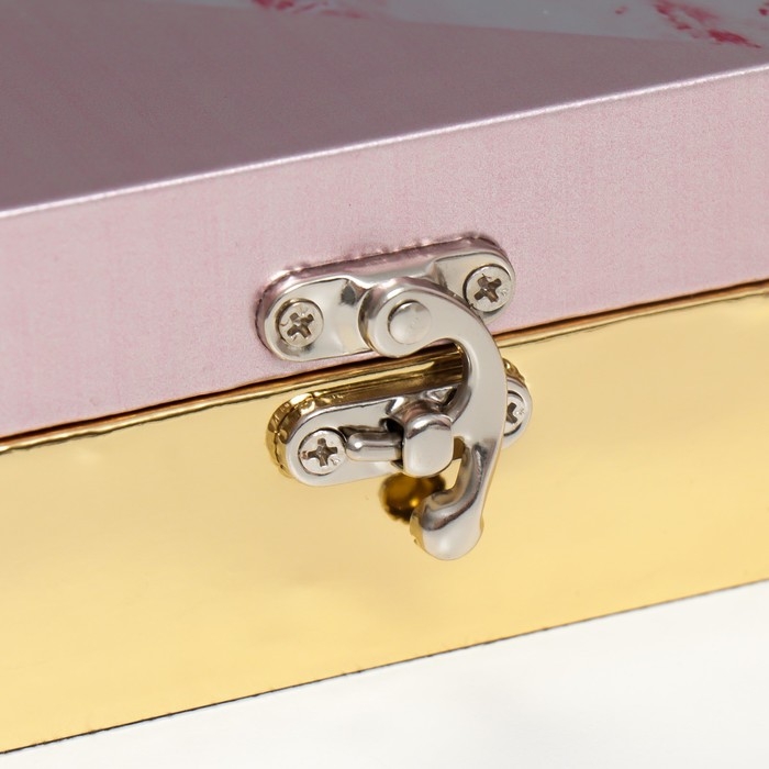 Шкатулка дерево "Счастье внутри. Розовый мрамор" кожзам глянец 5,5х24х17 см