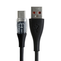 Кабель, 3 А, Type-C - USB, прозрачный, TPE оплётка, 1 м, чёрный Кабель, 3 А, Type-C - USB, прозрачный, TPE оплётка, 1 м, чёрный