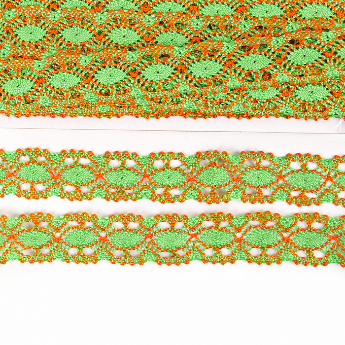 Тесьма плетёная оранжево-зелёная в рулоне 20 метров