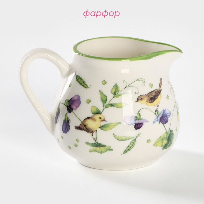 Молочник фарфоровый Доляна &laquo;Зелёный сад&raquo;, 300 мл, 11,5&times;8&times;8 см