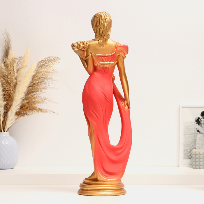 Фигура "Девушка с букетом" бронза/красный, 20х15х56см