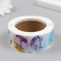 Наклейка бумага "Нежный туман. Спасибо" d=2,5 см 500 шт в рулоне