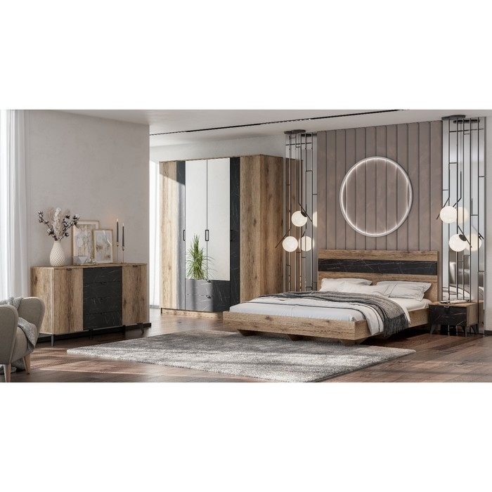 Кровать двуспальная Кровать двуспальная "Омега 3" с осн. 1600х2000, 1640х2040х950, Дуб делано/камень Пьетра