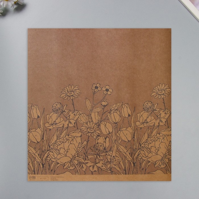 Бумага для скрапбукинга крафт "Полевые цветы" плотность 180 гр набор 5 шт 30,5х32 см