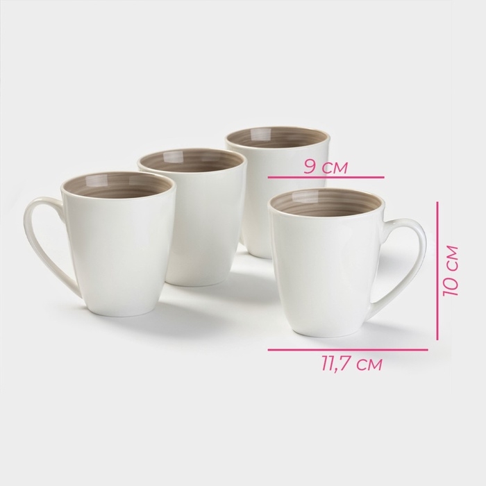 Набор кружек Доляна «Палитра», 350 мл, фарфор, 4 шт, серый Набор кружек Доляна «Палитра», 350 мл, фарфор, 4 шт, серый