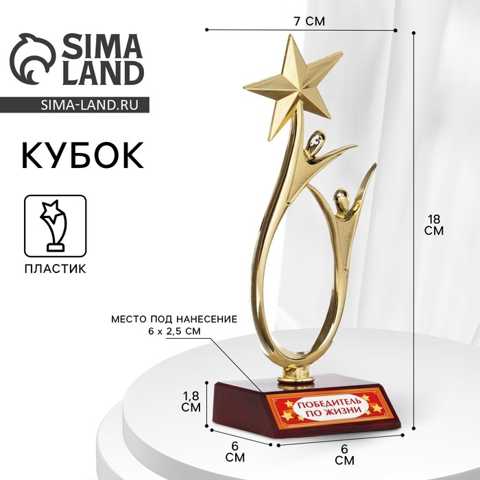 Кубок &laquo;Победитель по жизни&raquo;, наградная фигура, золото, пластик, 18 х 7 см.